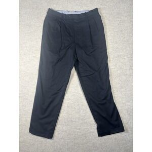 Tom James 38L Black Pleated Cuffed 100% Wool Mens Dress Pants